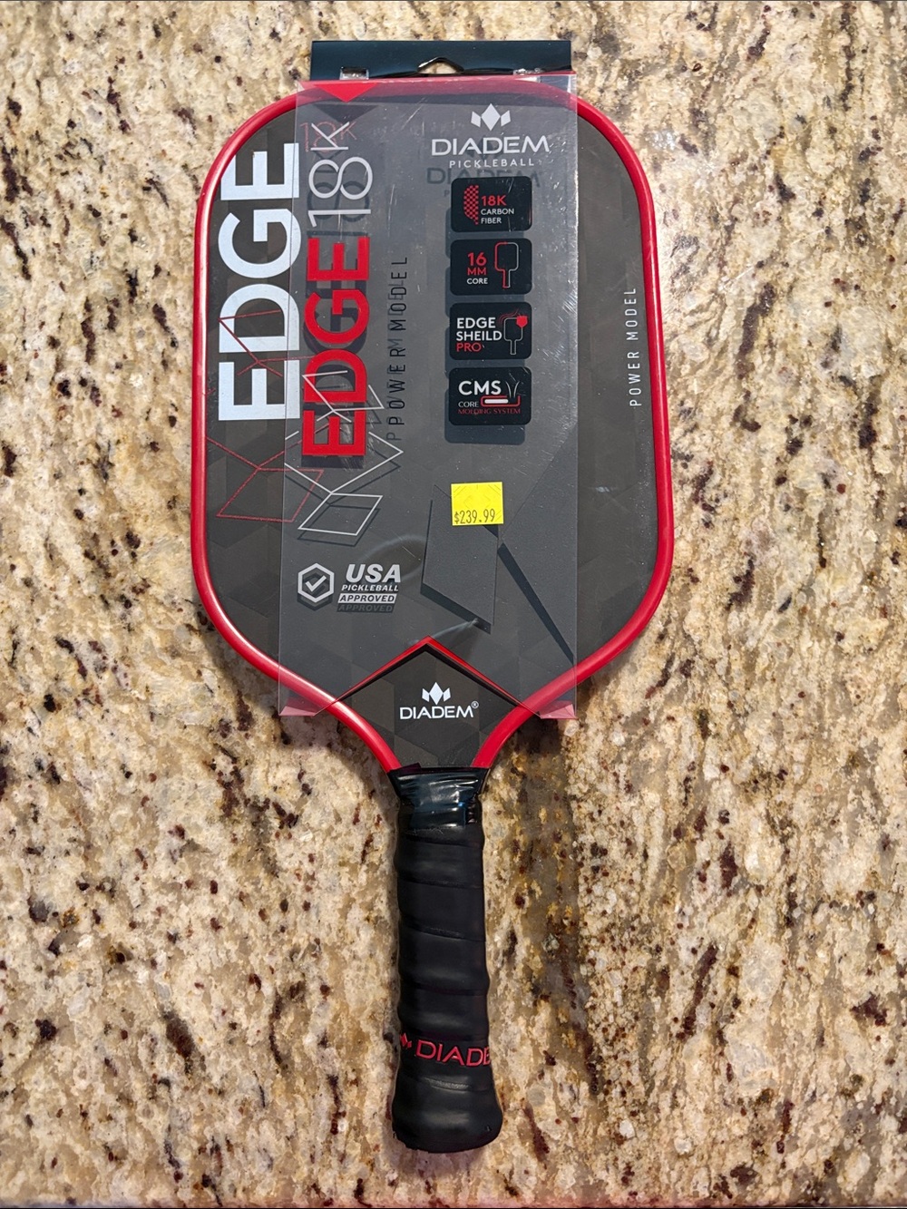 Diadem EDGE 18K Power Model Pickleball Paddle - Black & Red